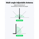 UGreen AC650 High-Gain Dual Band Wireless USB Adapter - Black