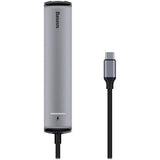 محول Baseus، محول USB-C إلى 3 منافذ USB وHDMI وUSB-C، 6 في 1، فضي اللون