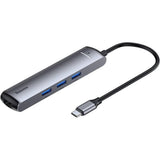 محول Baseus، محول USB-C إلى 3 منافذ USB وHDMI وUSB-C، 6 في 1، فضي اللون