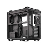 هيكل Asus TUF Gaming GT502 PLUS متوسط ​​الحجم، مصنوع من الفولاذ والبلاستيك، مع لوحة أمامية وجانبية يسرى من الزجاج المقوى - أسود