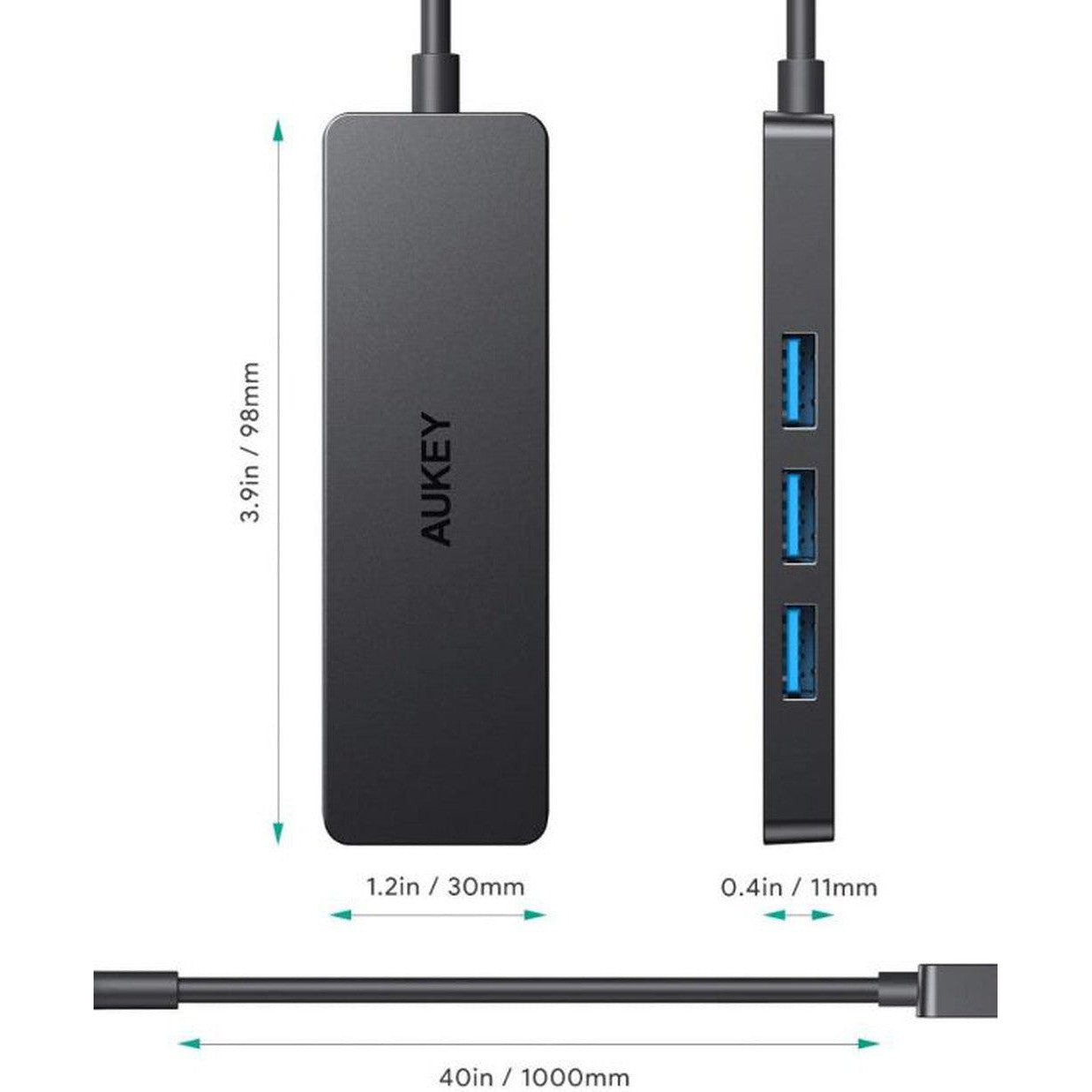 Aukey Aluminum Ultra Slim 4-Port Usb 3.0 Usb Hub-Cable-Aukey-Star Light Kuwait