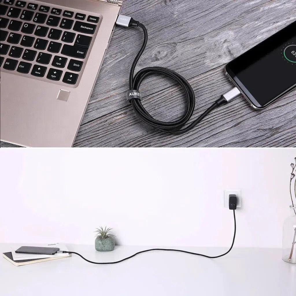 Aukey Braided Nylon Usb 3.0 To Usb-C 1M Cable - Black-Cable-Aukey-Star Light Kuwait