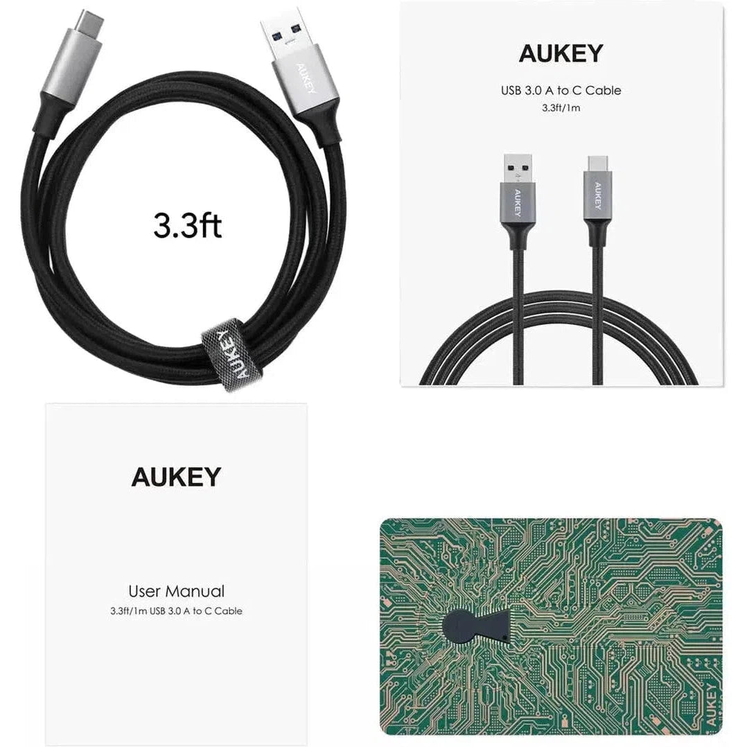 Aukey Braided Nylon Usb 3.0 To Usb-C 1M Cable - Black-Cable-Aukey-Star Light Kuwait