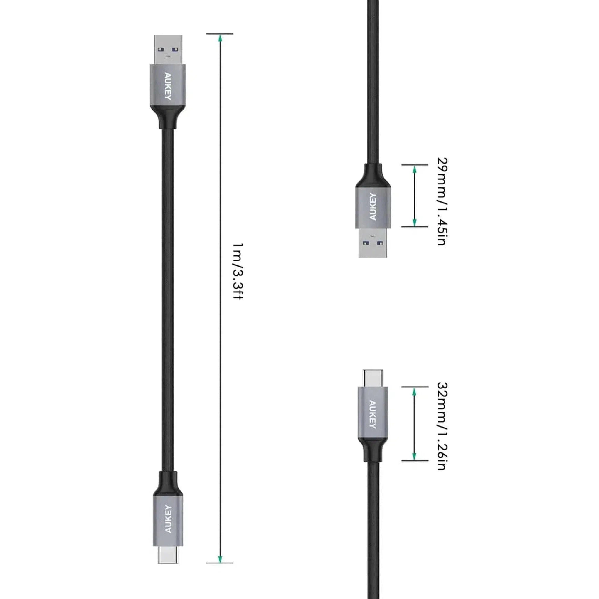 Aukey Braided Nylon Usb 3.0 To Usb-C 1M Cable - Black-Cable-Aukey-Star Light Kuwait