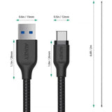 Aukey Braided Nylon Usb 3.1 Gen1 To Usb-C 2M Cable - Black-Cable-Aukey-Star Light Kuwait