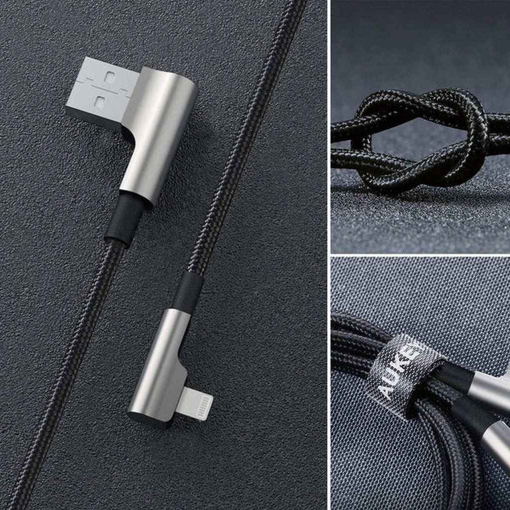 Aukey Cb-Bal6 90 Degree Braided Nylon Sync; Charge Lightning Cable (1.2M / 3.95Ft)-Cable-Aukey-Star Light Kuwait