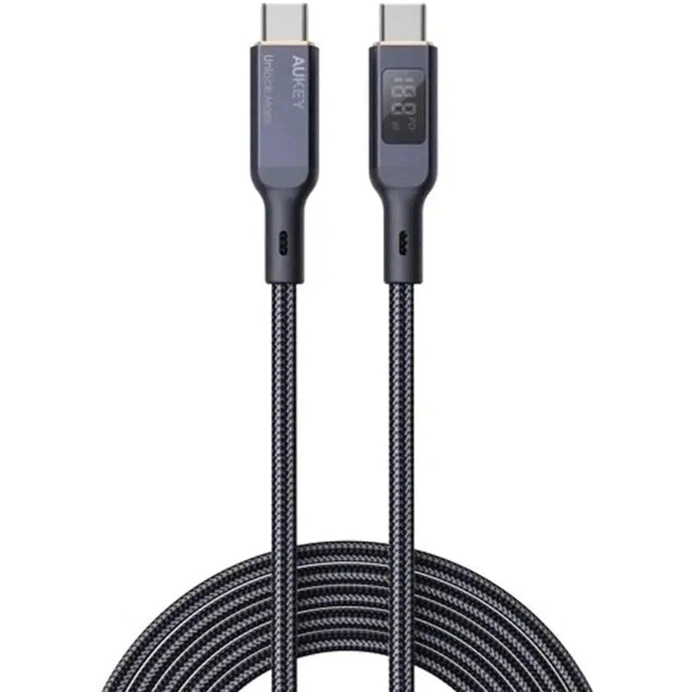 Aukey Nylon Braided Usb C To Usb C Cable With Lcd Display - Black-Cable-Aukey-Star Light Kuwait