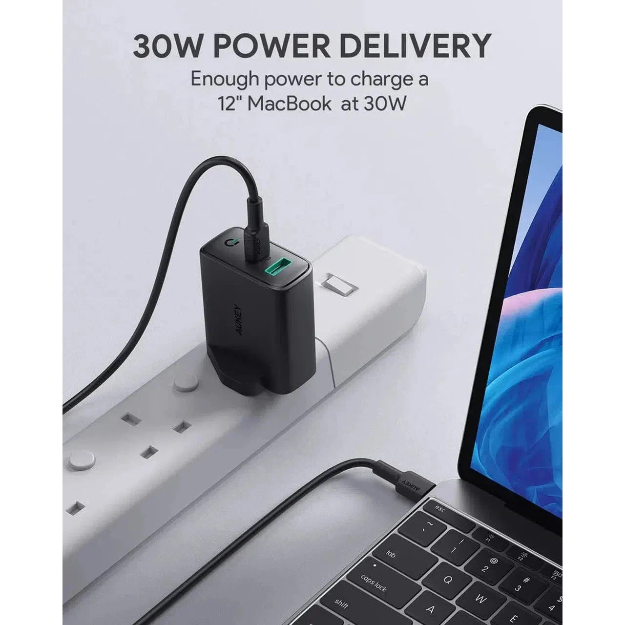 Aukey Pa-D1 Dual-Port 30W Pd Wall Charger With Dynamic Detect - Black-Adapter-Aukey-Star Light Kuwait