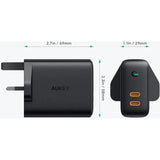 Aukey Pa-D2 Bk Dual-Port 36W Pd Wall Charger With Dynamic Detect With C To C Cable-Adapter-Aukey-Star Light Kuwait