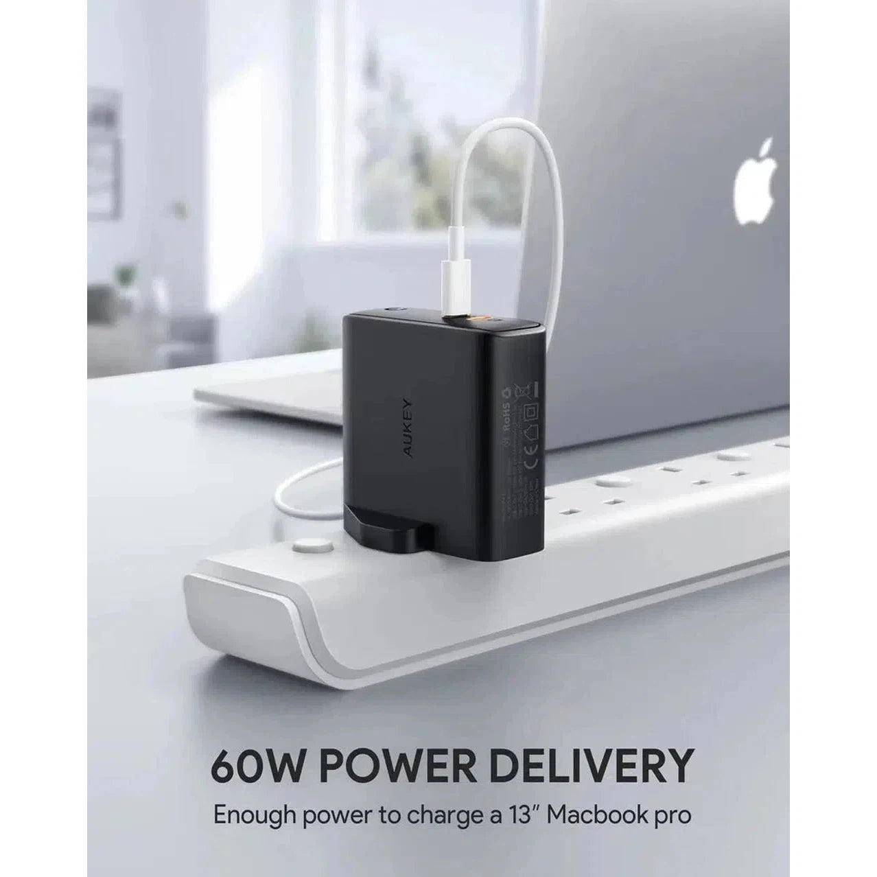 Aukey Pa-D5 Bk Dual-Port 63W Pd Wall Charger With Dynamic Detect With C To C Cable - Black-Adapter-Aukey-Star Light Kuwait