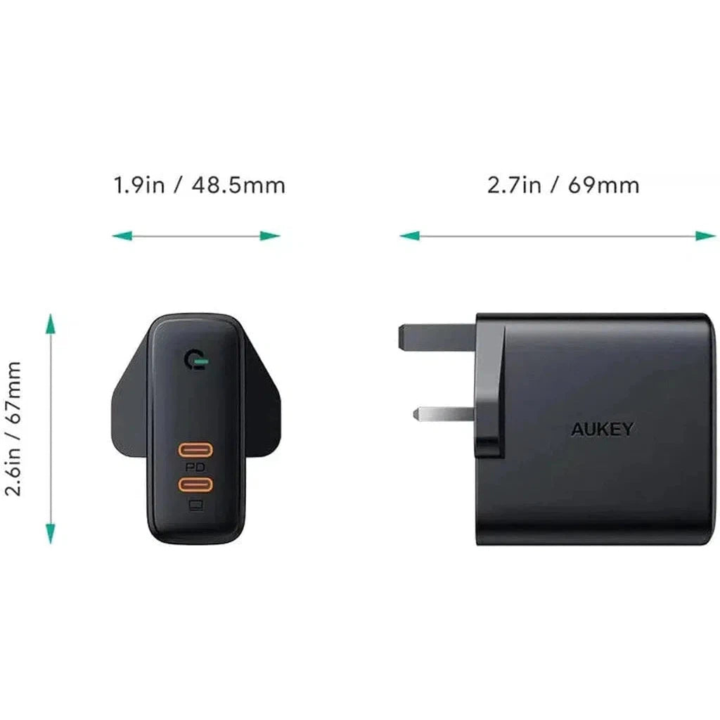 Aukey Pa-D5 Bk Dual-Port 63W Pd Wall Charger With Dynamic Detect With C To C Cable - Black-Adapter-Aukey-Star Light Kuwait