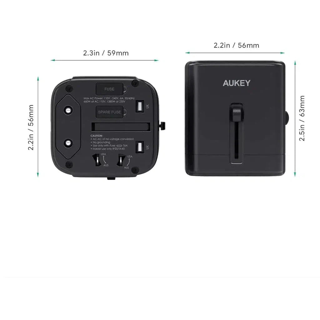 Aukey Pa-Ta01 Universal Adapter With 3 Usb Ports + 1 C Port - Pd Black-Adapter-Aukey-Star Light Kuwait