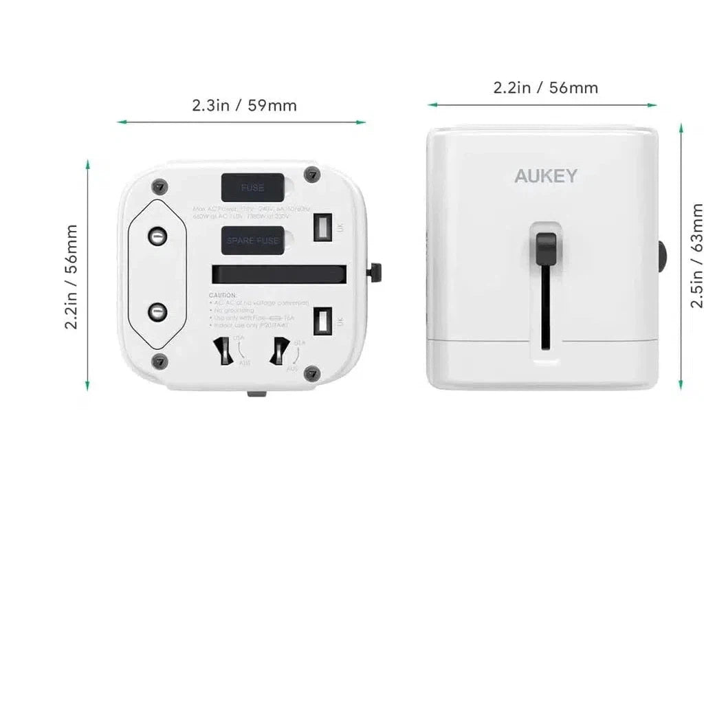 Aukey Pa-Ta01 Universal Adapter With 3 Usb Ports + 1 C Port - Pd White-Adapter-Aukey-Star Light Kuwait