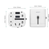 Aukey Pa-Ta01 Universal Adapter With 3 Usb Ports + 1 C Port - Pd White-Adapter-Aukey-Star Light Kuwait