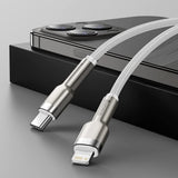 كابل بيانات معدني من Baseus بقوة 20 واط، من النوع C إلى IP PD - أبيض - 1 متر CATLJK-A02