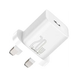 Baseus 20W PD Mini Charger Super Si 1C Wall Charger USB Type C UK and USB Type C - Lightning cable 1M White