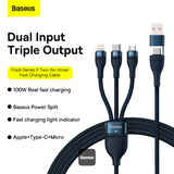 كابل الشحن السريع Baseus CASS03103 Flash Series II بقوة 100 واط، كابل متعدد الوظائف 3 في 2، طول 1.2 متر، أزرق