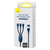 كابل الشحن السريع Baseus CASS03103 Flash Series II بقوة 100 واط، كابل متعدد الوظائف 3 في 2، طول 1.2 متر، أزرق