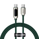 كابل بيانات وشحن سريع بشاشة LED من Baseus، من النوع C إلى النوع C، بقدرة 100 واط، 5 أمبير، وطول 1 متر - أخضر