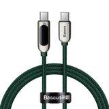 كابل بيانات وشحن سريع بشاشة LED من Baseus، من النوع C إلى النوع C، بقدرة 100 واط، 5 أمبير، وطول 1 متر - أخضر