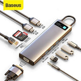 محطة إرساء Baseus Metal Gleam Series متعددة الوظائف 11 في 1 من النوع C، لون رمادي فضائي