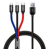 كابل Baseus ثلاثي الألوان الأساسي 3 في 1 USB للمقاسات M+L+T، 3.5 أمبير، طول 1.2 متر، أسود