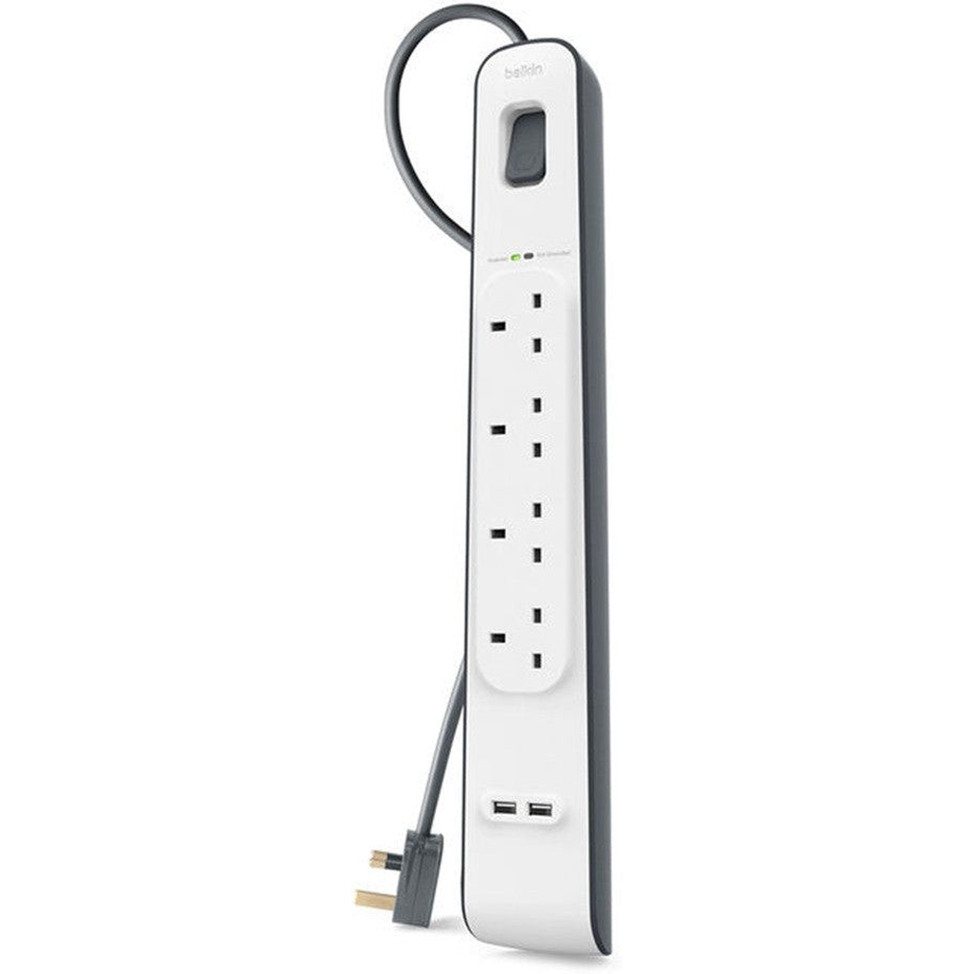 Belkin 4-Port Power Extension Strip Surge Protection, White (Bsv401Af2M)-Cable-Belkin-Star Light Kuwait