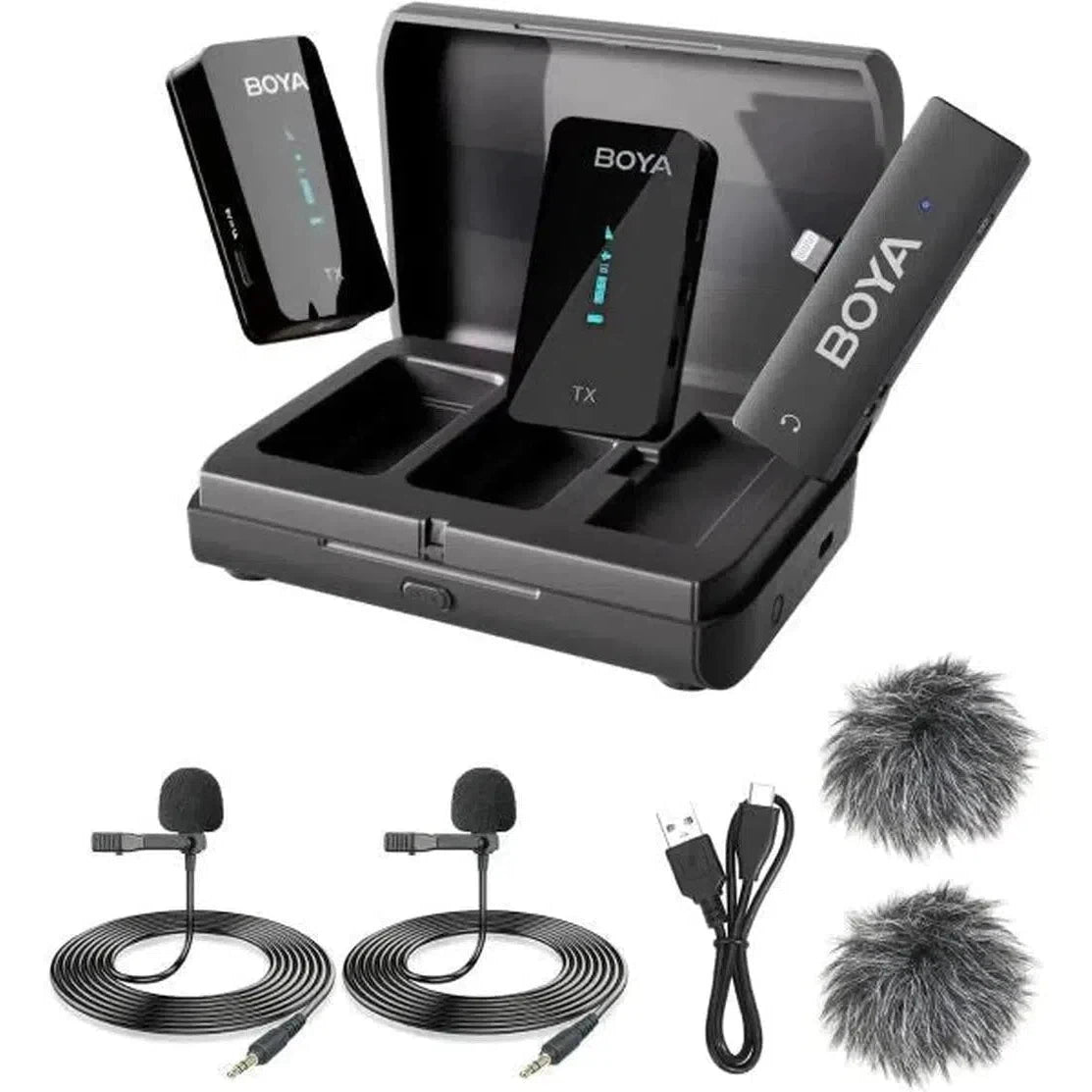 Boya.4Ghz Wireless Microphone For Mobile Devices Like Smartphone, Pc, Tablet (2Transmitters+1Receiver With Lightning Jack) - Black-Microphone-BOYA-Star Light Kuwait