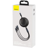 كابل Baseus Bright Mirror 3 في 1 USB للمقاسات M+L+T، 3.5 أمبير، طول 1.2 متر، أسود