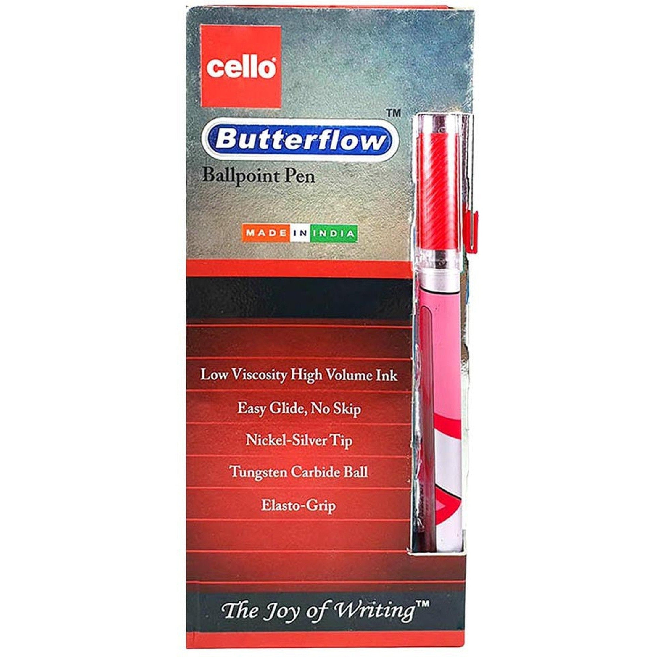 Cello Ball Pen Butterflow 0.7Mm Pack Of 12-Pens-Other-Red-Star Light Kuwait