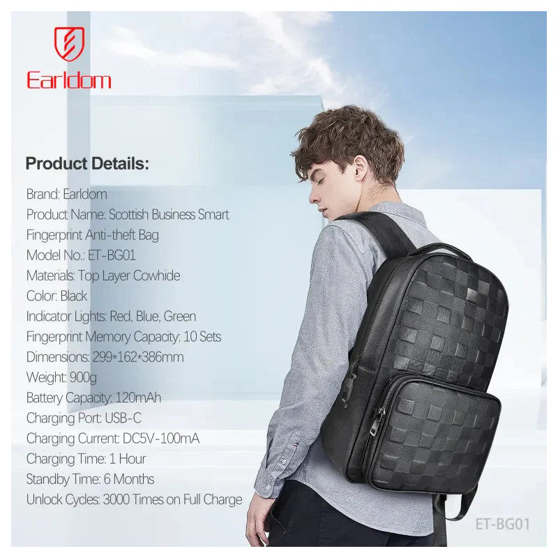 Earldom ET-BG01 Leather Backpack Bag Black – Star Light Kuwait
