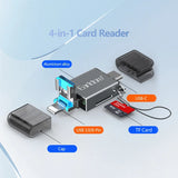 قارئ بطاقات صغير من الألومنيوم 4 في 1 من إيرلدوم OT82 - USB-A / Lightning / USB-C