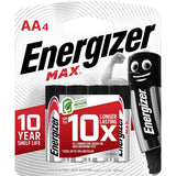 Energizer Max Alkaline E91 AA Batteries - Pack of 4, Long-Lasting Power, Leak-Proof Design, Ideal for Everyday Devices