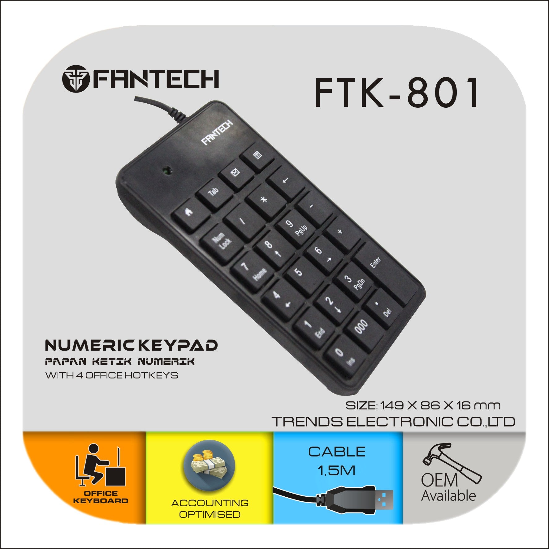 Fantech Ftk-801 Usb Numeric Keypad With 23 Keys-Keyboard-Other-Star Light Kuwait