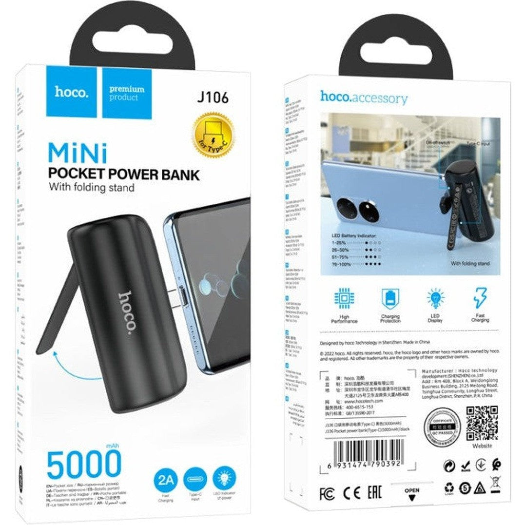 HOCO Hoco Pocket Power Bank J106 with Folding Stand for iPhones 5000mAh Black - White - Star Light Kuwait