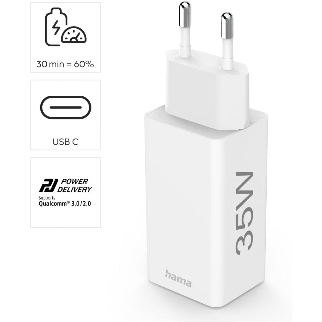 Hama Mini Charger Kit UK,35W,2xUSB-C White-Adapter-Hama-Star Light Kuwait