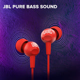 JBL C100SI Wired In Ear Headphones with Mic, JBL Pure Bass Sound Red