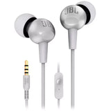 سماعات أذن سلكية JBL C200 SIU مع ميكروفون، صوت جهير نقي من JBL، لون فضي