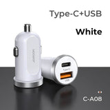 Joyroom Mini Dual-Port 30W Smart Car Charger PD+QC3.0 - White