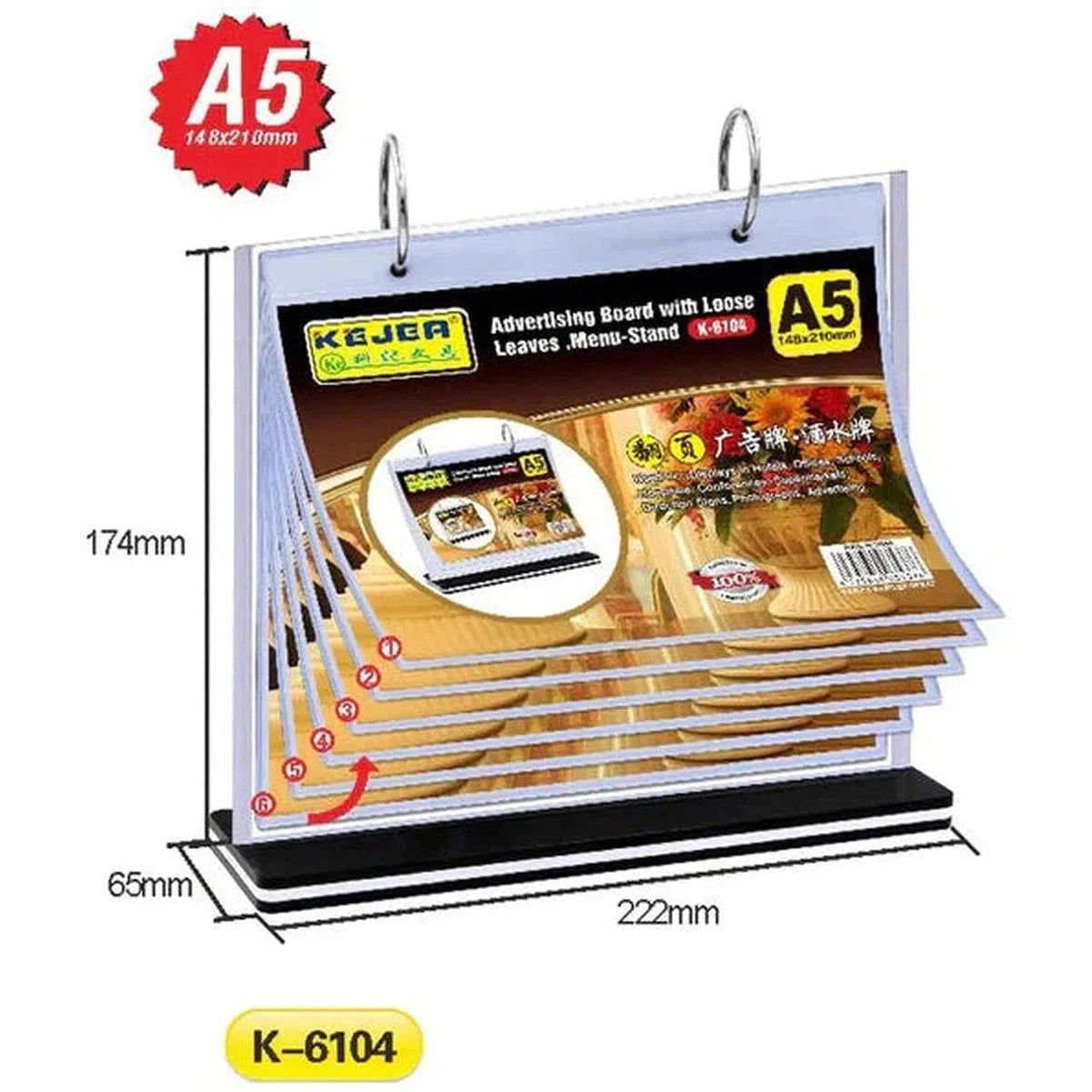 Kejea K6104 Advertising Board With Loose Leaves/Menu Stand (A5H) 6