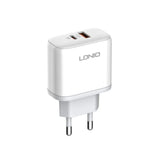 شاحن جداري سريع LDNIO A2526C - 45 واط / USB-A / Type-C / أبيض