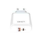 شاحن جداري سريع LDNIO A2526C - 45 واط / USB-A / Type-C / أبيض