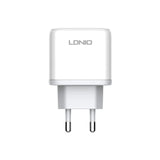 شاحن جداري سريع LDNIO A2526C - 45 واط / USB-A / Type-C / أبيض