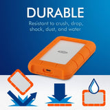 LaCie 4TB External Rugged USB-C Portable Hard Drive Up to 130 MB/s Includes 2-Years Data Recovery Services For PC & Mac