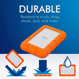 قرص صلب خارجي صغير محمول من LaCie Rugged - سعة 2 تيرابايت / سرعة نقل بيانات 5.0 جيجابت في الثانية / منفذ USB 3.0 / منفذ Type-C