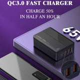 شاحن مكتبي فائق السرعة Ldnio A4808Q بقوة 65 واط - منفذ USB-C / طول الكابل 1.5 متر / أسود