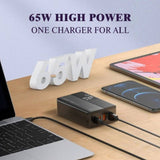 شاحن مكتبي فائق السرعة Ldnio A4808Q بقوة 65 واط - منفذ USB-C / طول الكابل 1.5 متر / أسود