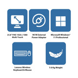 Lenovo IdeaCentre Gen 9 AIO PC - i7 / 8GB / 512GB (NVMe M.2 SSD) / 23.8" FHD Multi-Touch / Win 11 Pro / 1YW / English / Luna Grey - Desktop