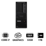 Lenovo ThinkStation P3 Tower - i7-14700 2.1GHz / 20-Cores / 32GB / 1TB (NVMe M.2 SSD) / Win 11 Pro / 3YW - Workstation
