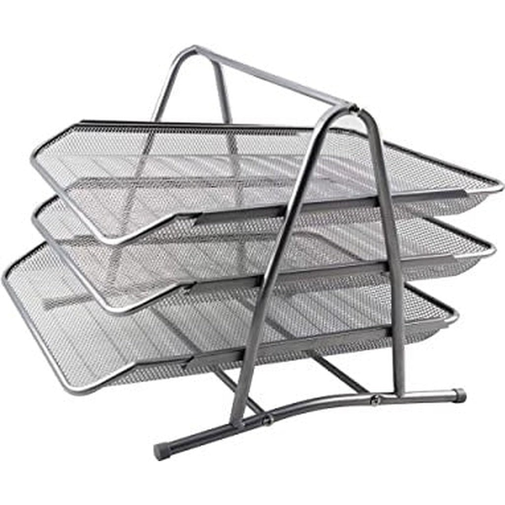 Letter Tray Metal 3 Tier Silver/Black-Accessories And Organizers-Other-Silver-Star Light Kuwait
